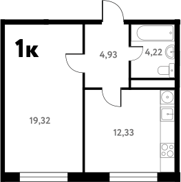Планировка однокомнатная 40.92 м² в ЖК «Южное Пушкино», корпус 1
