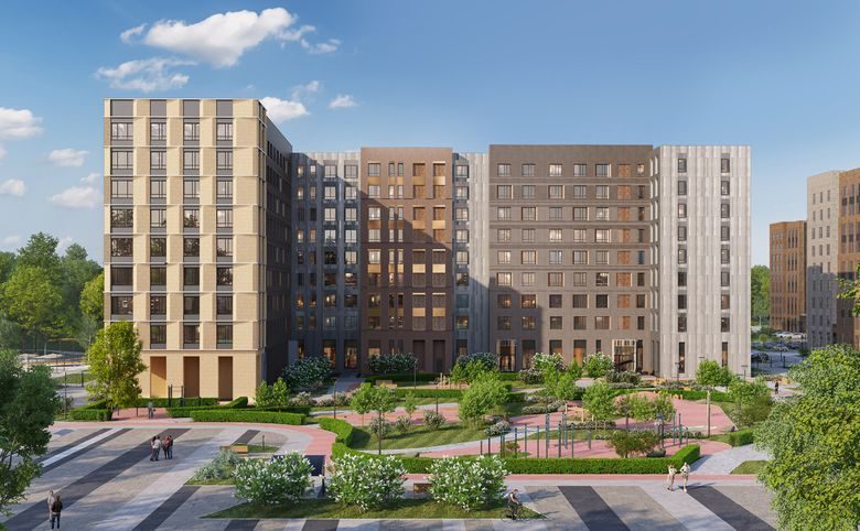 Заречье Парк — Фасад корпуса — комбинированная отделка, по ней видно матери