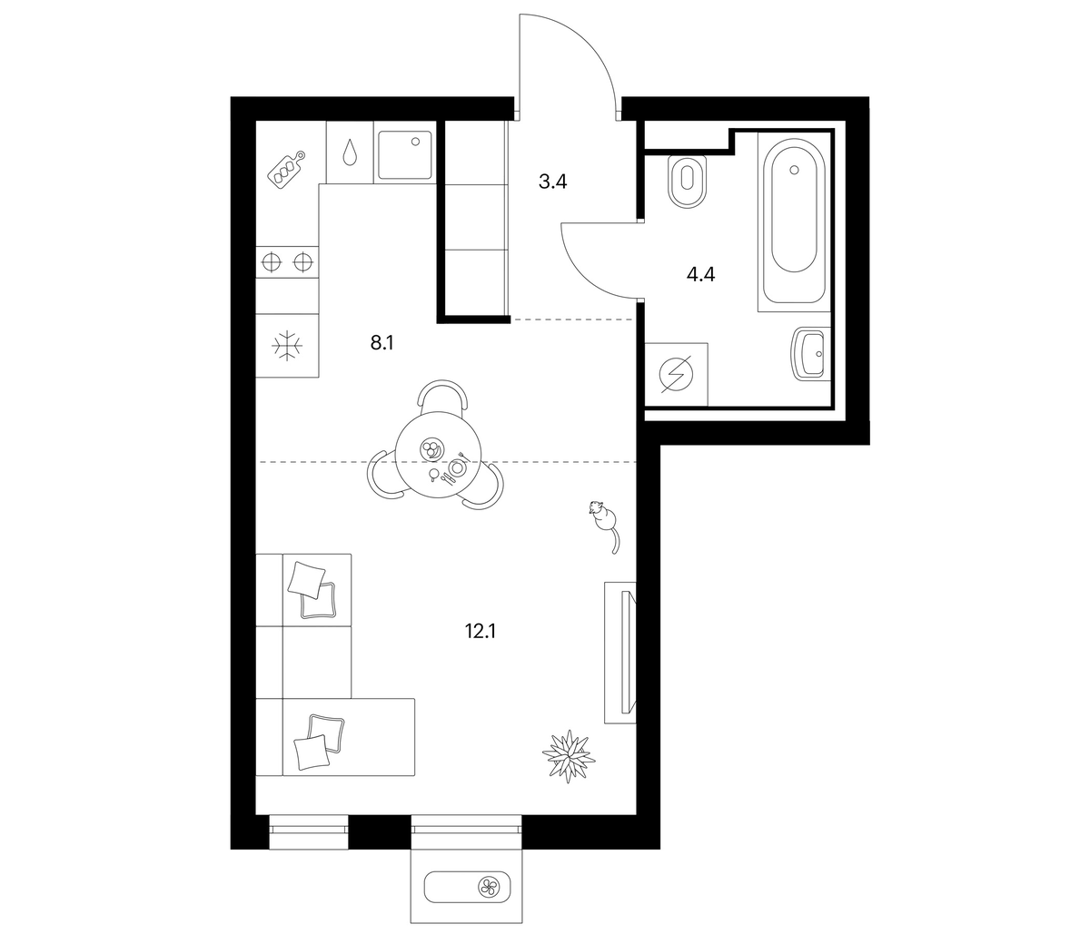 Планировка Студии 28 м² в ЖК «Зеленый парк», корпус 5.3