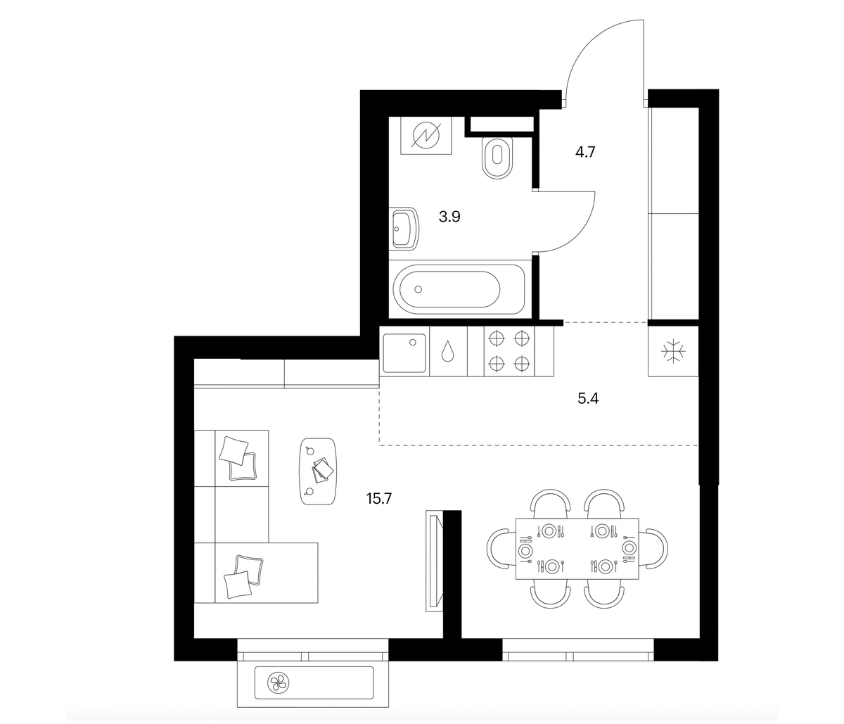 Планировка Студии 29.7 м² в ЖК «Зеленый парк», корпус 5.2