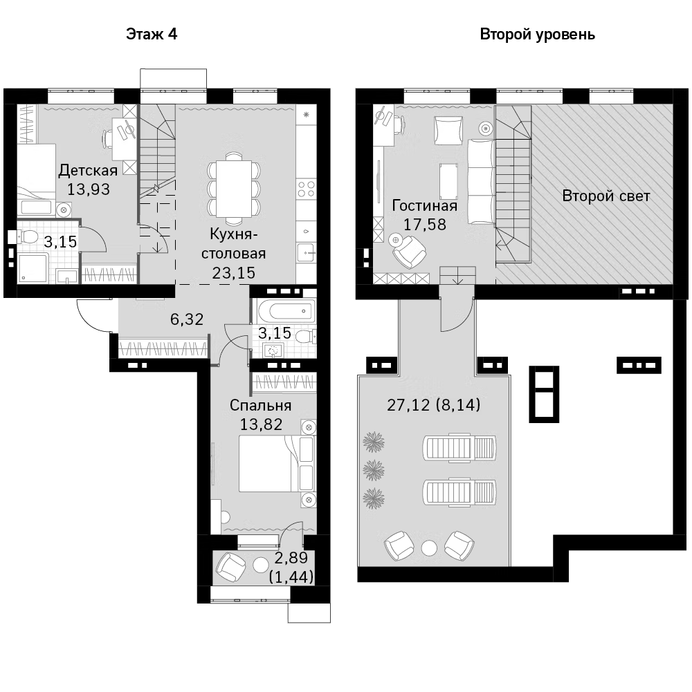 Планировка евро-4 (4Е) 90.69 м² в ЖК «Жаворонки Клаб», корпус 3Б