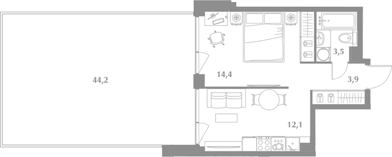 Планировка однокомнатная 78.1 м² в ЖК «Зиккурат Преображенский», корпус 1