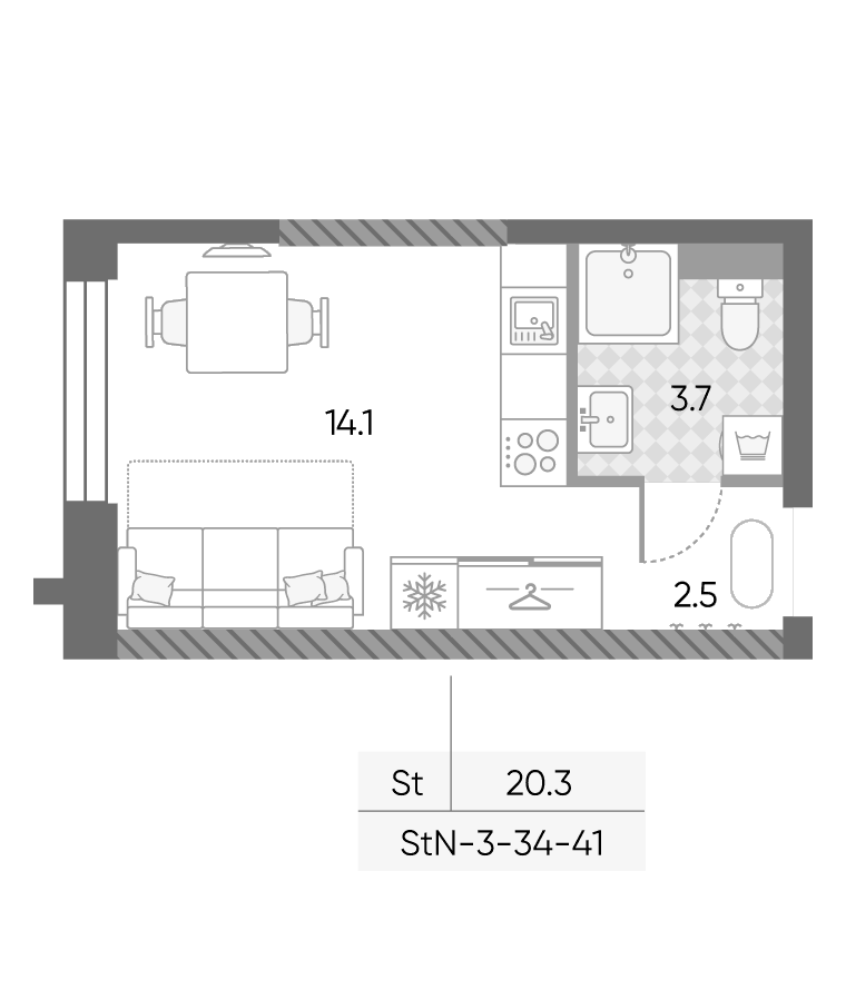 Планировка Студии 20.3 м² в ЖК «ЗилАрт», корпус СПАРК-2