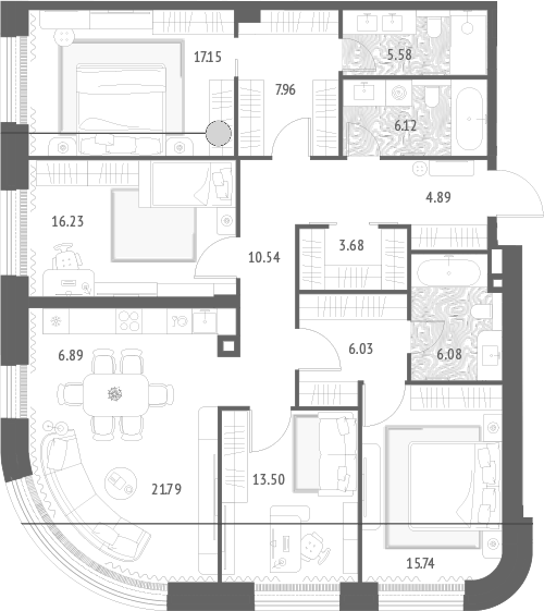 Планировка 5Е-к.кв 142.18 м² в ЖК «Золотые крылья», корпус 1