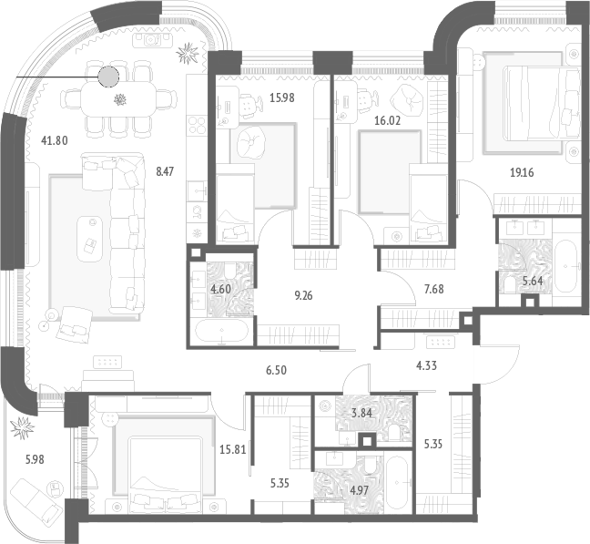 Планировка 5Е-к.кв 180.74 м² в ЖК «Золотые крылья», корпус 1