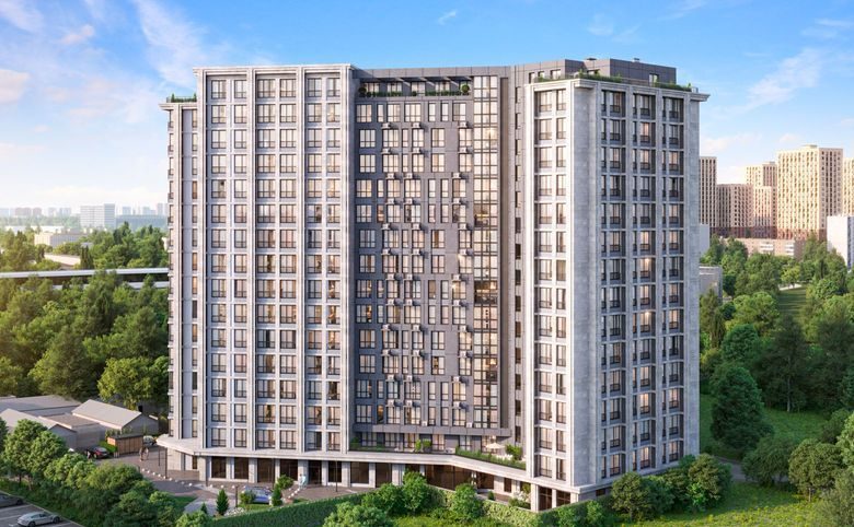 Дом на Зорге — Верхние этажи с террасами и озеленённой кровлей одной из сек