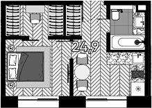 Планировка однокомнатная 24.9 м² в ЖК «Зорге, 9», корпус Мэдисон