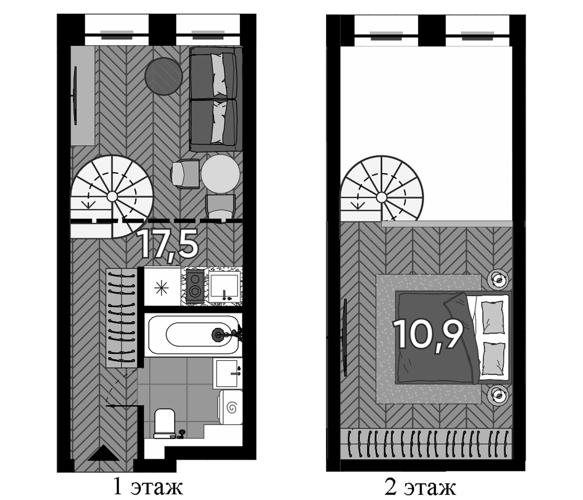 Планировка Студии 24.5 м² в ЖК «Зорге, 9», корпус Мэдисон
