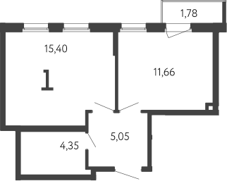Планировка однокомнатная 36.99 м² в ЖК «17 линия», корпус А