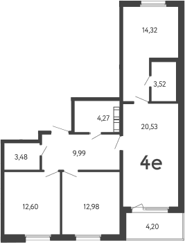 Планировка евро-4 (4Е) 83.79 м² в ЖК «17 линия», корпус Б