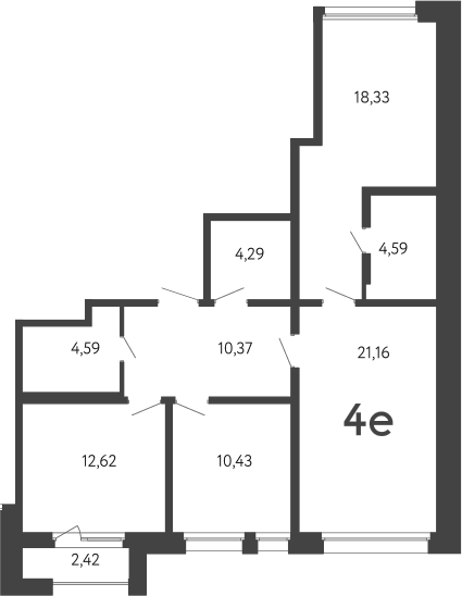 Планировка евро-4 (4Е) 87.07 м² в ЖК «17 линия», корпус А