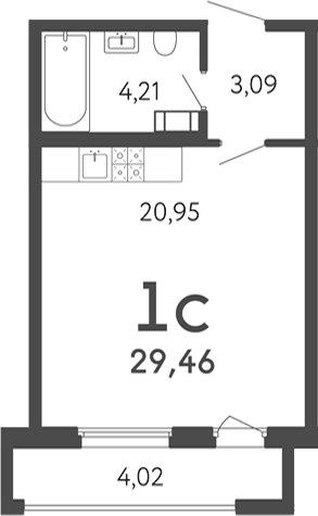 Планировка Студии 29.46 м² в ЖК «17 линия», корпус Б