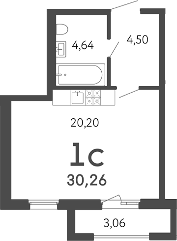 Планировка Студии 30.26 м² в ЖК «17 линия», корпус Б