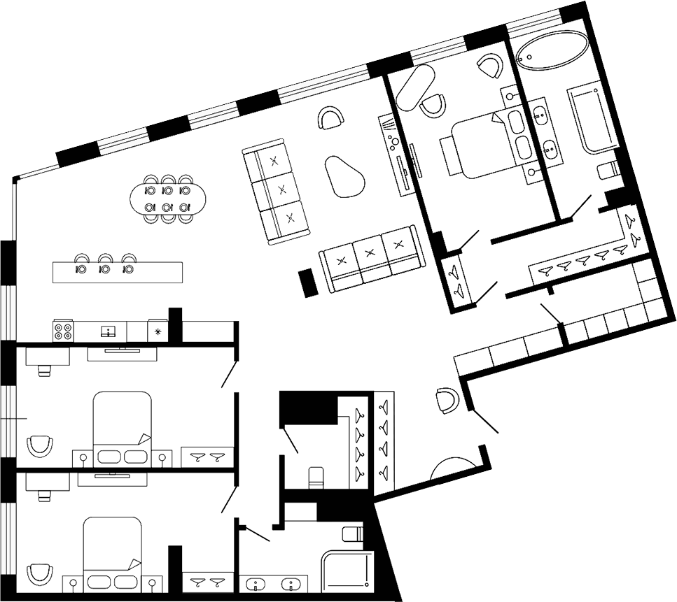 Планировка евро-4 (4Е) 218.26 м² в ЖК «17/33», корпус RESIDENCE