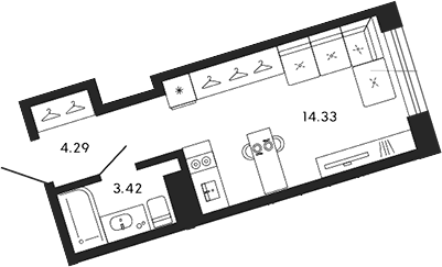 Планировка Студии 21.97 м² в ЖК «17/33», корпус LIFE