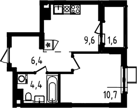 Планировка однокомнатная 32.7 м² в ЖК «А101 Всеволожск», корпус 4.1