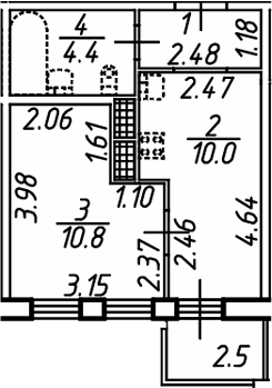 Планировка однокомнатная 28.9 м² в ЖК «Аэросити Клаб», корпус 1