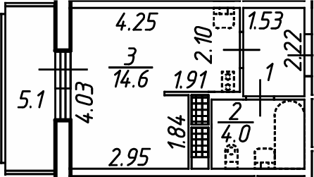Планировка Студии 23.5 м² в ЖК «Аэросити Клаб», корпус 1