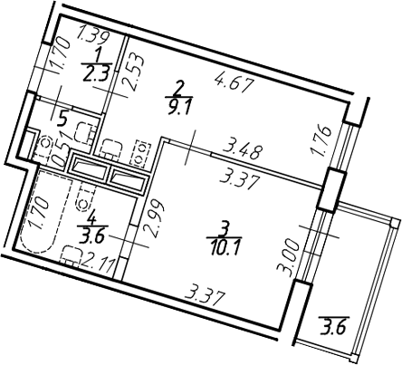 Планировка однокомнатная 27.5 м² в ЖК «Аэросити», корпус 3