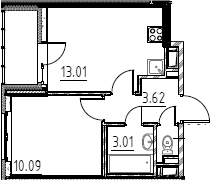 Планировка однокомнатная 32.35 м² в ЖК «Аэросити», корпус 8
