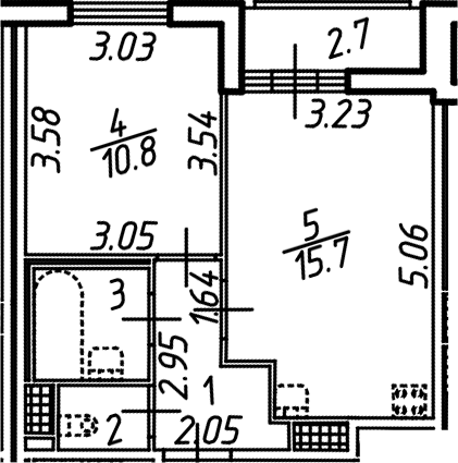 Планировка евродвушка (2Е) 36.5 м² в ЖК «Аэросити», корпус 4