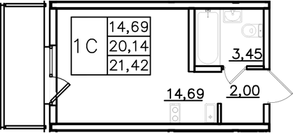 Планировка Студии 21.42 м² в ЖК «Аэросити Лайф», корпус 1