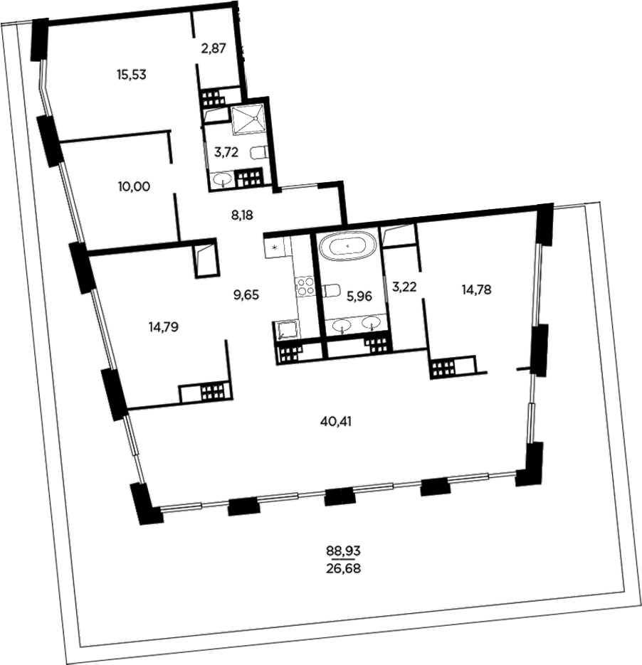 Планировка 5Е-к.кв 155.79 м² в ЖК «Акватория», корпус Б