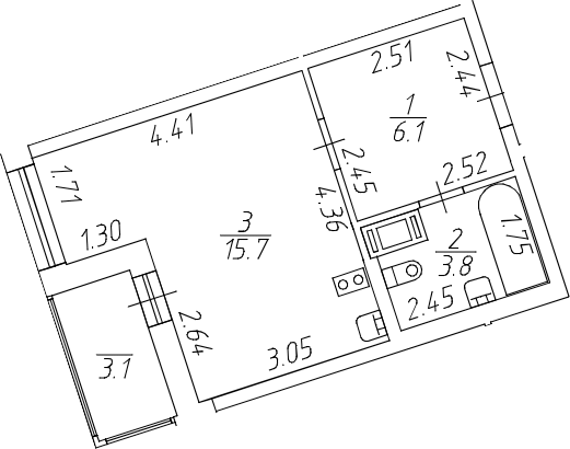 Планировка Студии 27.15 м² в ЖК «Аквилон All in 3.0», корпус 1