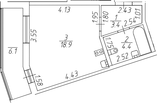 Планировка Студии 29.75 м² в ЖК «Аквилон All in 3.0», корпус 1