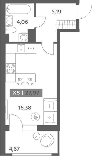 Планировка Студии 27.97 м² в ЖК «Аквилон РекаПарк», корпус 1