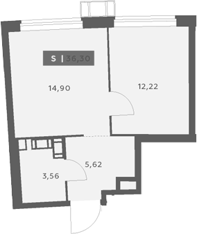 Планировка однокомнатная 36.3 м² в ЖК «Аквилон Рива», корпус 2