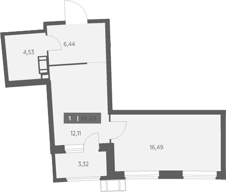 Планировка однокомнатная 41.23 м² в ЖК «Аквилон Рива», корпус 2