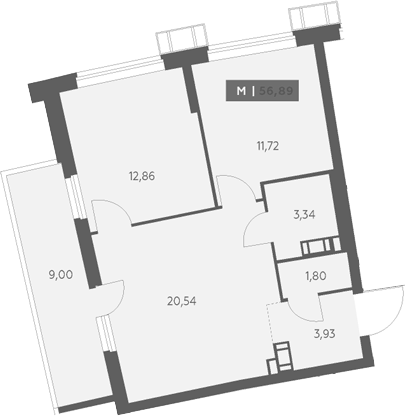 Планировка двухкомнатная 56.89 м² в ЖК «Аквилон Рива», корпус 2