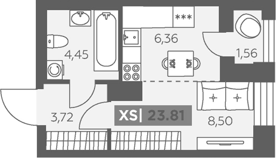 Планировка Студии 23.81 м² в ЖК «Аквилон Солар», корпус 1