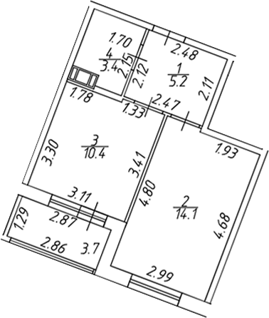 Планировка однокомнатная 34.95 м² в ЖК «Аквилон ZALIVE», корпус 12