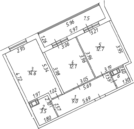 Планировка двухкомнатная 57.35 м² в ЖК «Аквилон ZALIVE», корпус 12