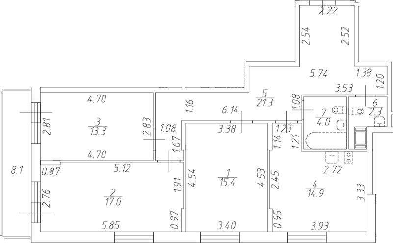 Планировка евро-4 (4Е) 90.6 м² в ЖК «Аквилон ZALIVE», корпус 16