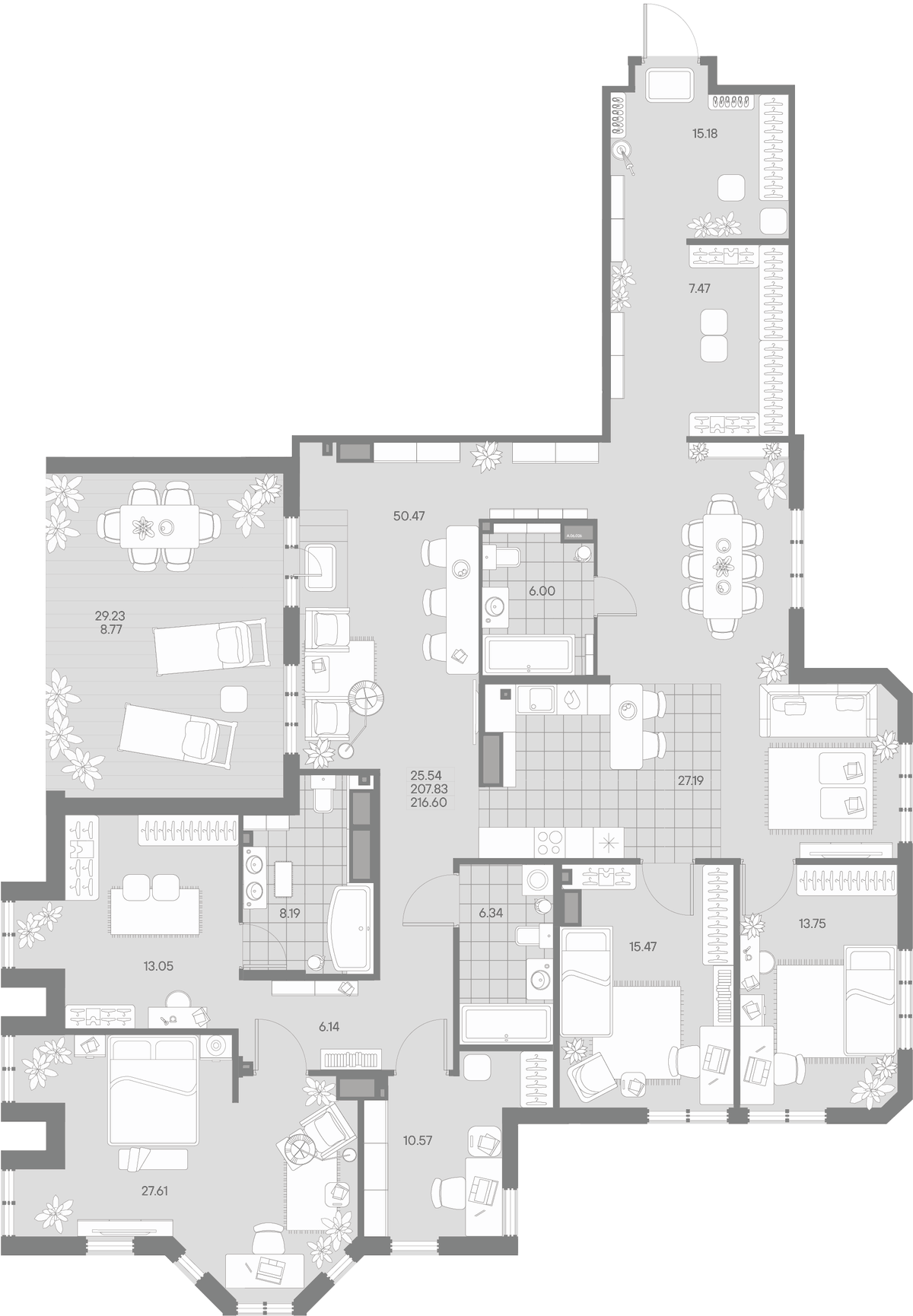Планировка 6-к.кв 213.2 м² в ЖК «АМО», корпус 1