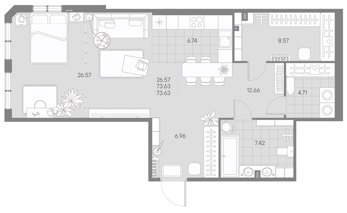 Планировка Студии 71.6 м² в ЖК «АМО», корпус 1
