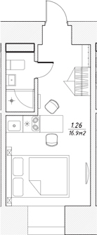 Планировка Студии 16.9 м² в ЖК «Апарт-отель 3* в Петровском пер., 4», корпус 1