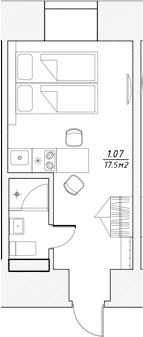Планировка Студии 17.5 м² в ЖК «Апарт-отель 3* в Петровском пер., 4», корпус 1