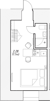 Планировка Студии 17.7 м² в ЖК «Апарт-отель 3* в Петровском пер., 4», корпус 1