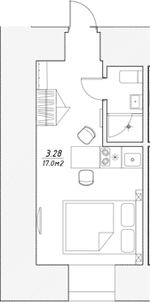 Планировка Студии 17.9 м² в ЖК «Апарт-отель 3* в Петровском пер., 4», корпус 1