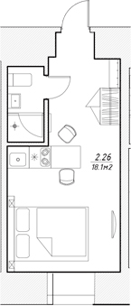 Планировка Студии 18.1 м² в ЖК «Апарт-отель 3* в Петровском пер., 4», корпус 1