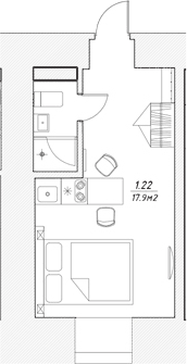 Планировка Студии 18.3 м² в ЖК «Апарт-отель 3* в Петровском пер., 4», корпус 1