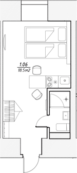 Планировка Студии 18.5 м² в ЖК «Апарт-отель 3* в Петровском пер., 4», корпус 1