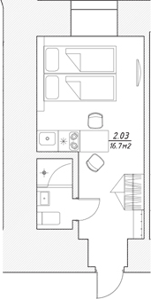 Планировка Студии 18.7 м² в ЖК «Апарт-отель 3* в Петровском пер., 4», корпус 1
