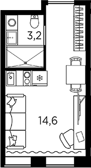 Планировка Студии 17.8 м² в ЖК «Апарт-отель Авенир Индастриал», корпус 1