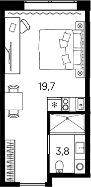 Планировка Студии 23.5 м² в ЖК «Апарт-отель Авенир Индастриал», корпус 1