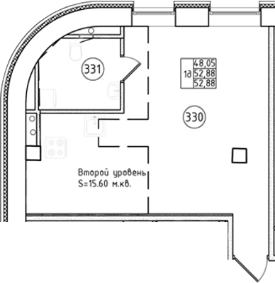 Планировка Студии 52.88 м² в ЖК «Апарт-отель Фомин», корпус 1